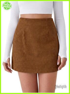 Women's Corduroy Mini Skirt A-Line with Built-In Shorts High Rise